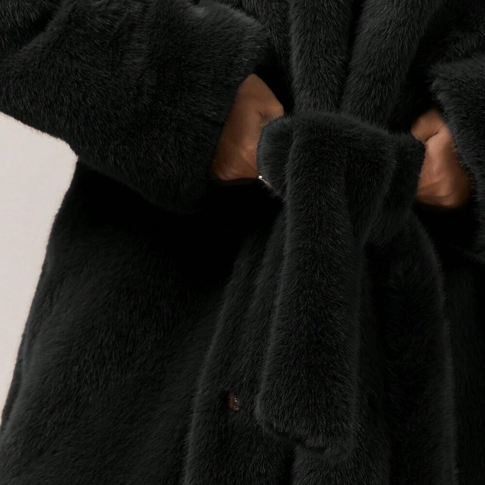 Black Elegant Women's Oversized Fuzzy Faux Fur Maxi Coat - Picture 6 of 6
